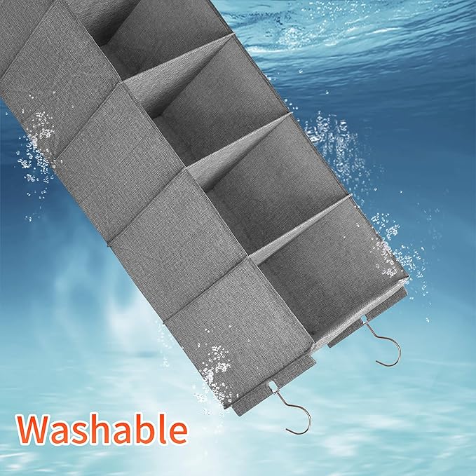Large Hanging Sweater Organizer for Closet,Collapsible 6-Shelf Hanging Closet Shelves with Drawers, Washable (Grey-6 Shelf-2 d)