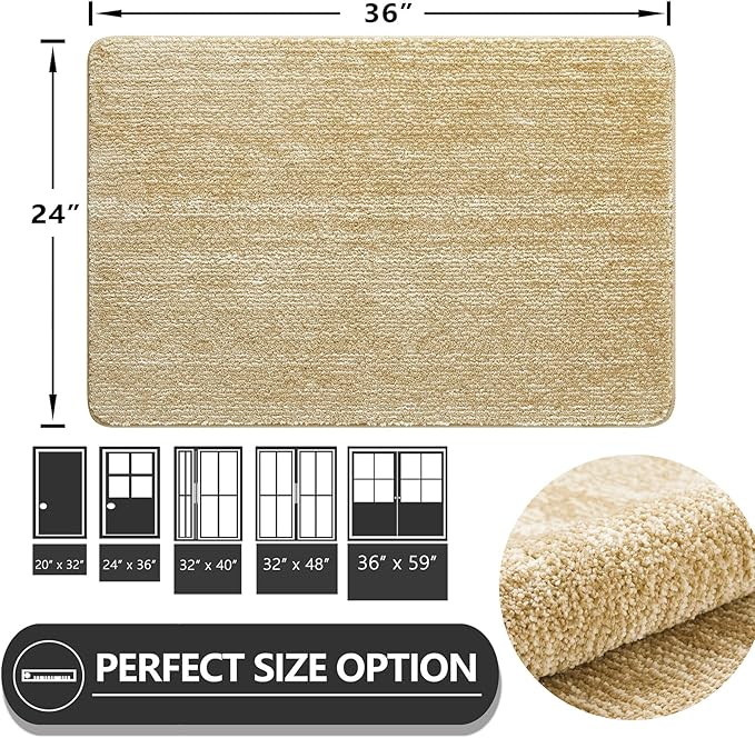 REFETONE Indoor Doormat, Front Door Mat 24"x36" Absorbent Rubber Backing Non Slip Back Door Mats, Washable Low-Profile Inside Floor Mat Door Rugs for Entryway, Resist Dirt Mud Mat for Dogs, Brown