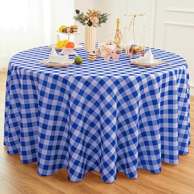Waterproof Plaid Tablecloth Fabric - Round 108 Inch Classic Gingham Checker Table Cloth for Indoor/Outdoor Use - Buffalo Table Cover for Picnics, BBQs, and Parties