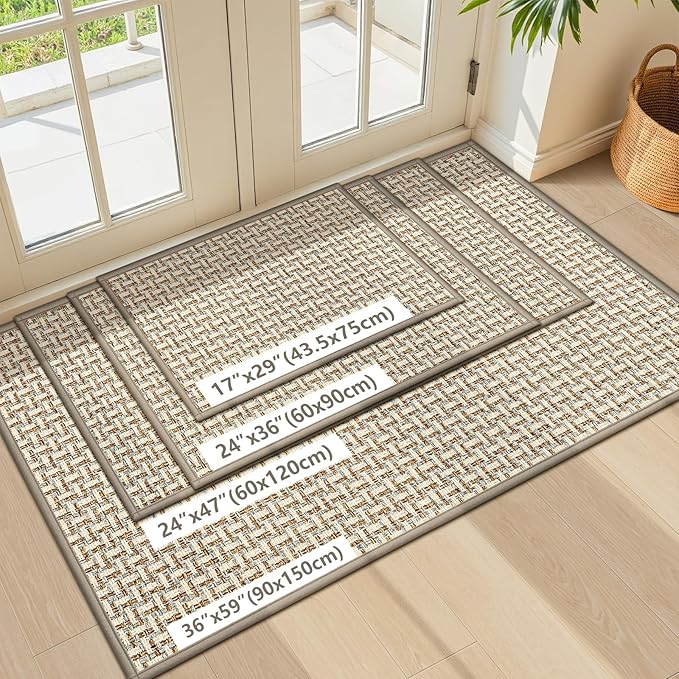 LEKEEPGO Door Mat Indoor Entrance 36"x59", Absorbent Indoor Door Mat Large, Non Slip Rubber Backing Inside Door Mats, Washable Floor Mat, Low-Profile Doormat for Front Door, Entryway, Entrance, Grey