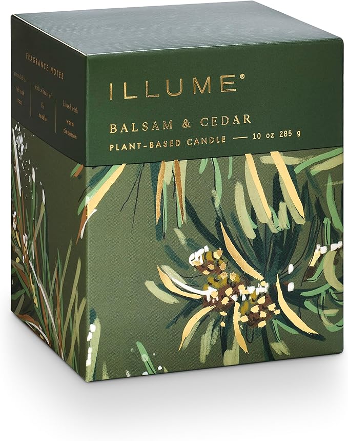 ILLUME Refillable Boxed Glass Candle, Balsam & Cedar