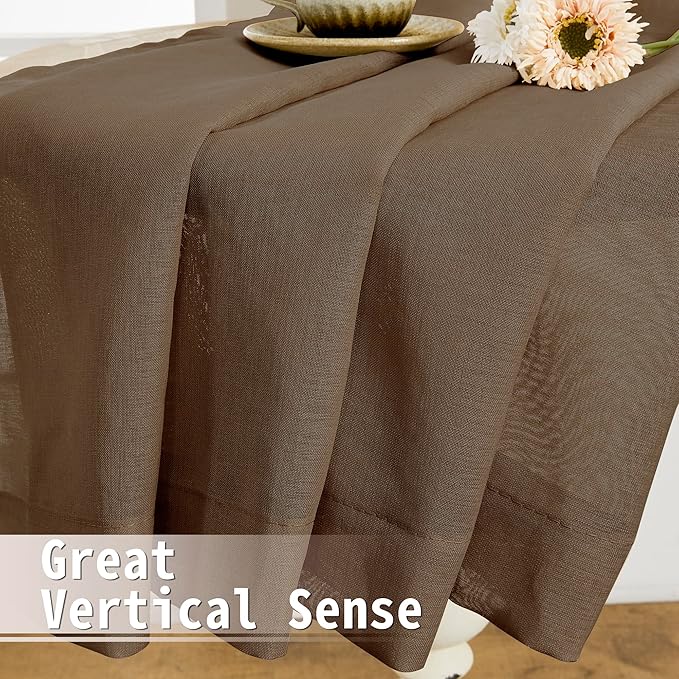 Tollpiz Short Sheer Door Curtains Closet Linen Textured Curtains Sheer Doorway Light Filtering Voile Patio Glass Doors Rod Pocket Curtain French Door, 54 x 40 inches Long, Brown, Set of 1 Panel