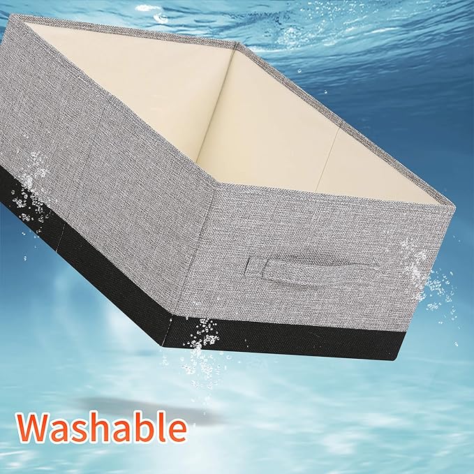 Linen Folding Storage Bins, 3 Pack Large Storage Baskets, Washable, Clothing Storage Bins with Handle, Closet Organizer for Storage Sweater,Sheets (gray black, 18½"x11"x8½")