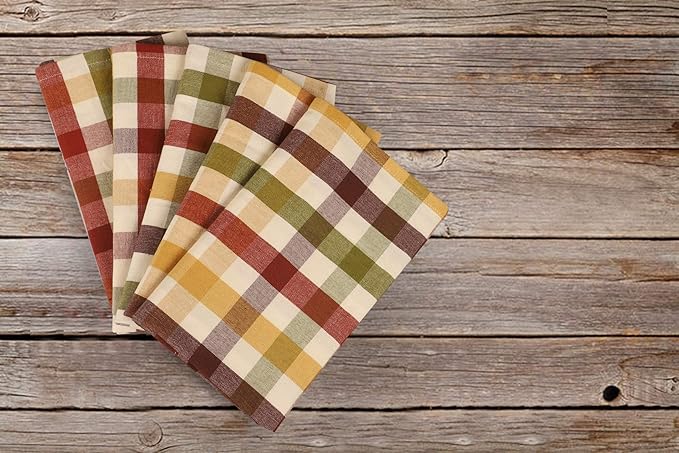 Kitchen Towels Set of 6 Multiolor Buffalo Checks 20X30 Inches, Soft Premium Cotton Highly Absorbent Towels, Washable & Reusable Tea Towel, Quick Drying Dish Cloths with Mitered Corner Towels