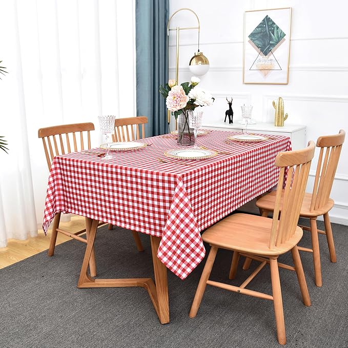 Waterproof Plaid Tablecloth Fabric - Oblong 52x70 Inch Classic Buffalo Tartan Table Cloth for Indoor/Outdoor Use - Washable Tabletop Cover for Dinner, BBQs, and Parties