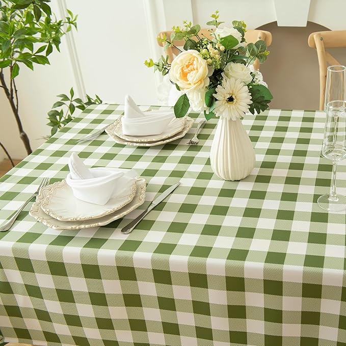 Waterproof Plaid Tablecloth Fabric - Oblong 52x70 Inch Classic Buffalo Tartan Table Cloth for Indoor/Outdoor Use - Washable Tabletop Cover for Dinner, BBQs, and Parties