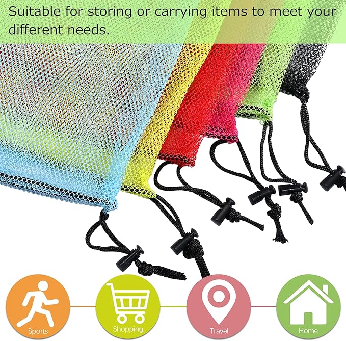 18"X24" 6Pcs Mesh Laundry Drawstring Bag Nylon Drawstring Gym Bag with Cord Lock Closure