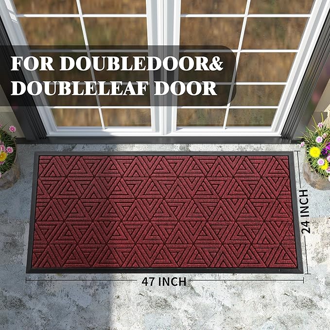 Yimobra Large Door Mat 47x24, All-Weather Waterproof Non-Slip Welcome Matt Outdoor, Heavy Duty Non Slip Doormat for Entryway for Patio and Garage Indoor, Easy Clean, Black Red