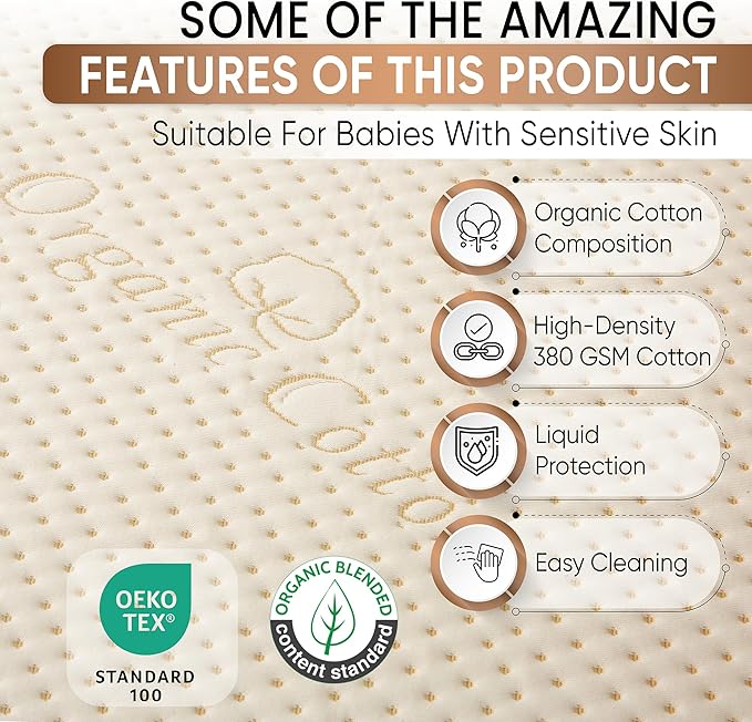 Crib Luxury Organic Cotton Mattress Protector - Skin Friendly, Waterproof, Breathable & Absorbent Crib Mattress Pad - Premium Protector for Baby and Toddler Beds - Fitted for Standard Baby Crib Size