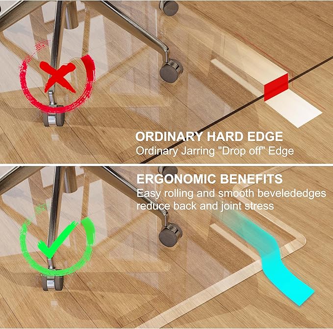 Beveled Edge Irregular Office Chair Mat with Lip for Carpet or Hardwood Floor Crystal Clear 48" x 60" Smooth Glide and Easy Roll On/Off, Heavy Duty and Non-Slip Pad Floor Chair Mat with Lip
