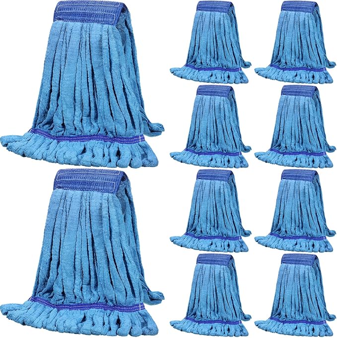 Lallisa 10 Pcs Commercial Mop Head Replacement Tube Microfiber Mop Heads for Floor Cleaning Industrial Mop Heads Looped End Wet Mop Head Refill for Home Commercial Industrial Use (Blue,14 oz)