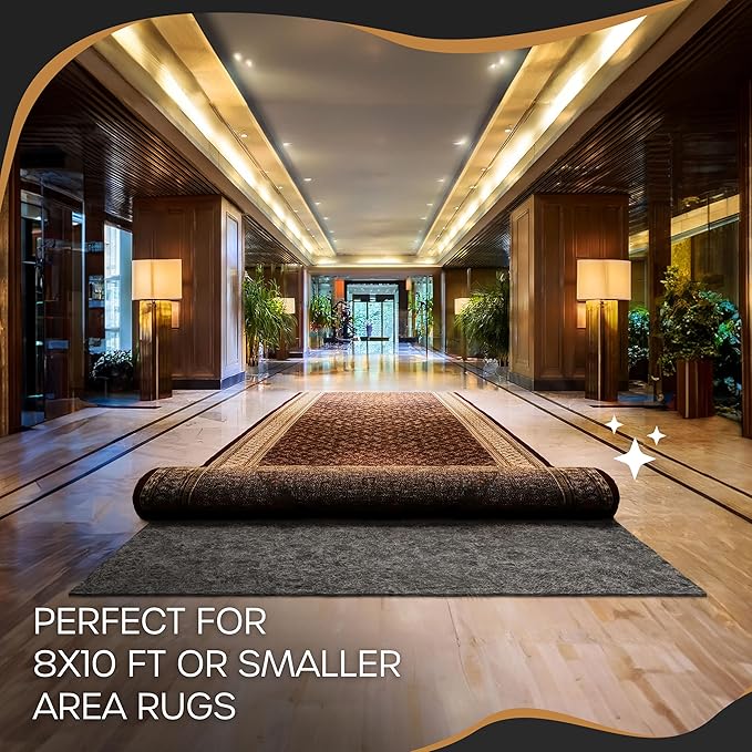Nevlers 1/4" Felt Rug Pad 8 x10 Ft| Rug Pad Non Slip Felt & TPO | Area Rug Padding 8x10 Anti Skid Rug Gripper | Non Slip Rug Grippers for Area Rugs on Hardwood Floors | Rug Stoppers to Prevent Sliding