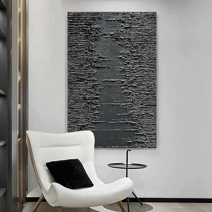 NANKAI Art Hand-Painted Thick Texture Black Minimalist Oil Painting 45x30 Inchs Texture Abstract Painting Home Wall Decorative Art