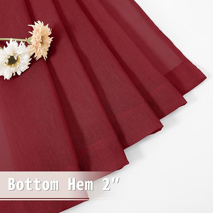 Tollpiz Short Sheer Door Curtains Closet Linen Textured Curtains Sheer Doorway Light Filtering Voile Patio Glass Door Rod Pocket Curtain French Door, 54 x 40 inches Long, Burgundy Red, Set of 1 Panel
