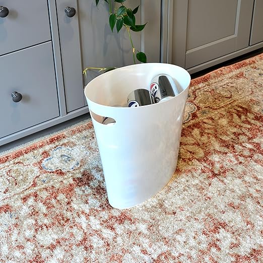 Youngever 2 Gallon Slim Trash Can, Plastic Garbage Container Bin, Small Trash Bin with Handles for Home Office, Living Room, Study Room, Kitchen, Bathroom (2 Pack White)