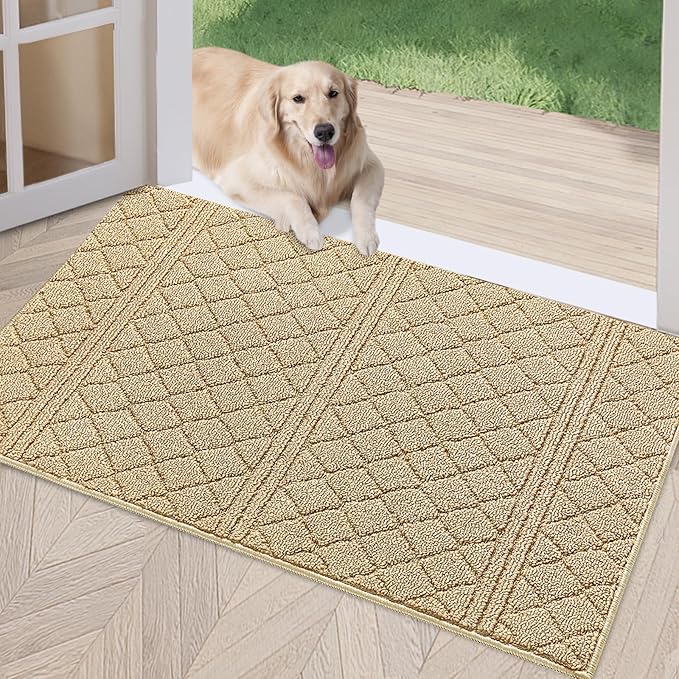 REFETONE Indoor Doormat, Front Back Door Mat 36"x59" Absorbent Rubber Backing Non Slip Door Mats, Low-Profile Resist Dirt Entrance Rugs, Machine Washable Door Rug Inside Floor Mat for Entryway, Beige