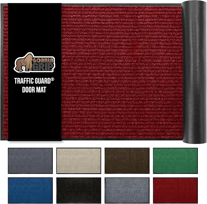GORILLA GRIP Traffic Guard Door Mat, 47x35, Heavy Duty Welcome Mats, Commercial Office Space Doormat, Waterproof, Fade Resistant, Strong Rubber Backing, Low Profile, Shoe and Boot Scraper, Red