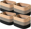 Storage Baskets for Shelves Organizing, Woven Cotton Rope Baskets for Storage, Book Basket, Towel Basket, 12.5"Lx9.1''Wx7.9''H (4 Packs) Gradient Black & Jute