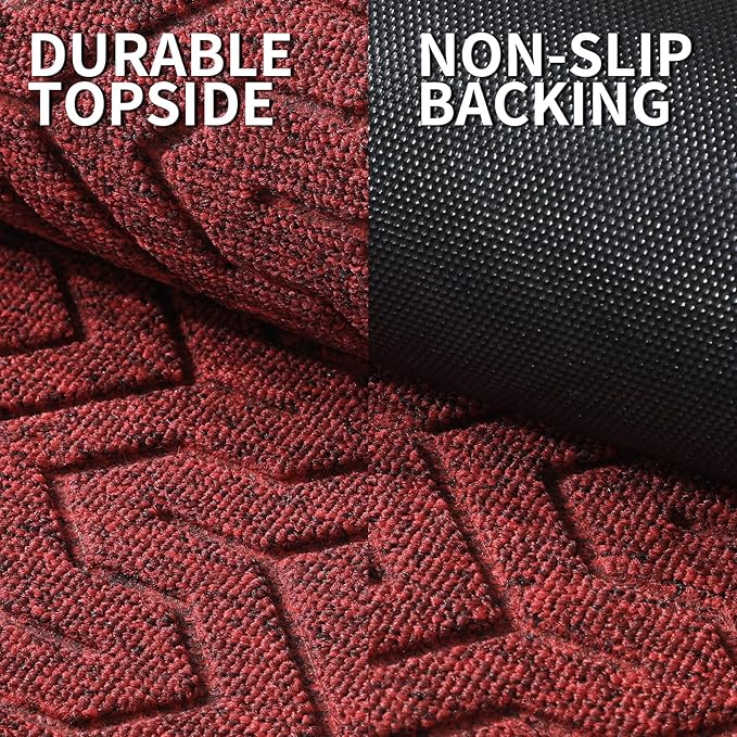Yimobra Large Door Mat Outside Entrance 36x24, Waterproof Heavy Duty Outdoor Mats for Front Door, Non Slip Rubber Entry Mat for Garage Patio, Easy Clean, Black Red