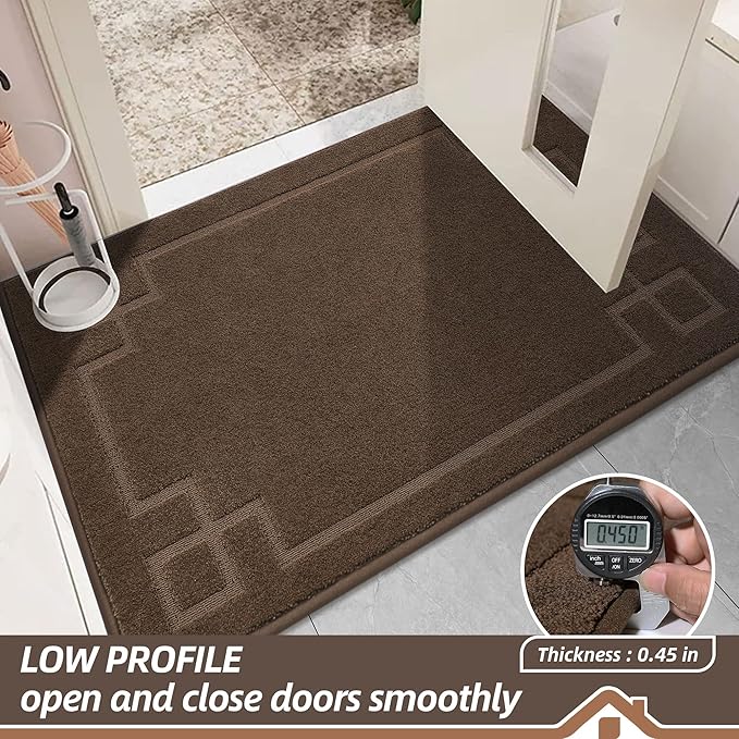 BEQHAUSE Door Mat 20" x 32", Non-Slip Door Mats Indoor Entryway Rugs Washable Low-Profile Absorbent and Stain Resist Floor Mats, Dog Door Mat for Front Back Door, Muddy Wet Shoes & Paws, Brown