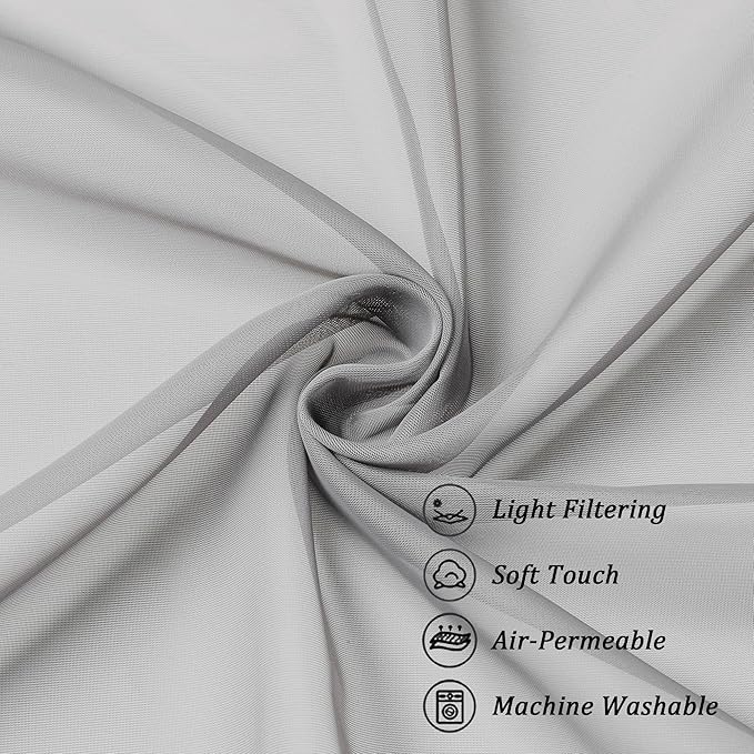 Chyhomenyc Light Grey Sheer Curtains 36 inch Length 2 Panels, Light Filtering Voile Rod Pocket Short Window Curtians for Bathroom Living Room Farmhouse Small Windows, 42Wx36L inches