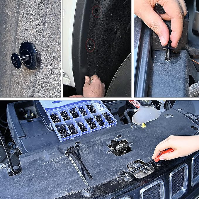 GOOACC 380Pcs Car Automotive Plastic, Metal, Nylon Push Pin Rivet with Fastener Remover Trim Clip Panel Body Interior Assortment Retainer Assortment Clips, (GRC-97),Black