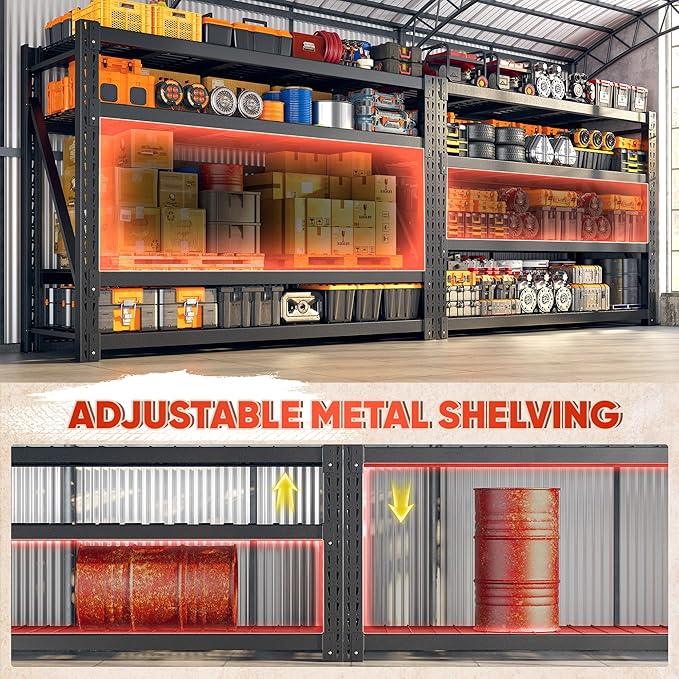 Bepatio 9400LBS Garage Shelving Heavy Duty 67.6W Storage Shelves Adjustable Metal Shelving 4 Tier Utility Shelf for Warehouse Basement Shop, Black 67.6''Wx23.7''Dx72''H, 2PCS