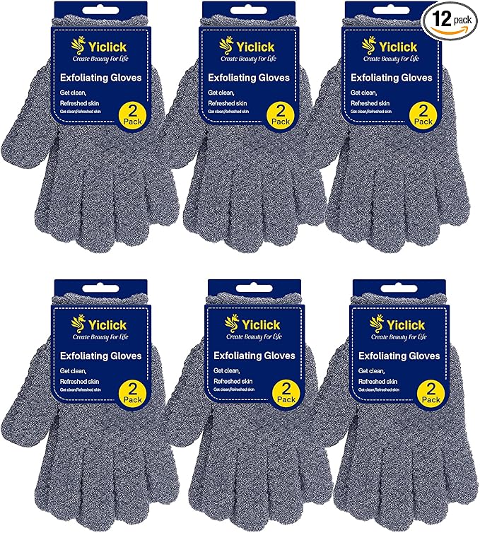 Yiclick 12Pcs Heavy Exfoliating Gloves, Body Scrub Glove For Shower Bath, Body Scrub Exfoliator, Exfoliating Body Scrubber for Bath Shower Exfoliation, Exfoliate Sponge Loofah Washcloth Mitt Men Women