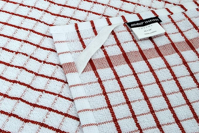 AMOUR INFINI Kitchen Towels Set of 4 - Highly Absorbent, Super Soft Terry Cotton 20x28 Inch Dish Towels with Hanging Loop - Hand & Tea Towels for Cleaning & Drying Dishes (Rust)
