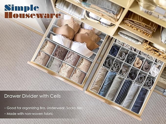 SIMPLE HOUSEWARE Closet Underwear Organizer Drawer Divider Assorted 7 Pieces, Gray