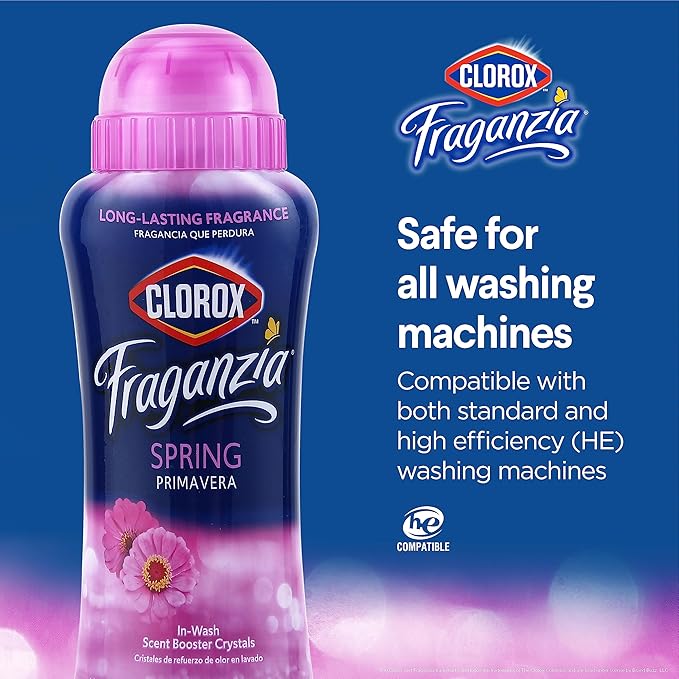 Clorox Fraganzia Laundry Scent Booster Crystals in Spring Scent - Scented In-Wash Freshener Beads for Fresh, Clean, Great Smelling Clothes and Linens, 18 Oz - 2 Pack