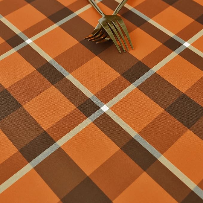 Waterproof Plaid Tablecloth Fabric - Round 58 Inch Classic Gingham Checker Table Cloth for Indoor/Outdoor Use - Buffalo Table Cover for Picnics, BBQs, and Parties