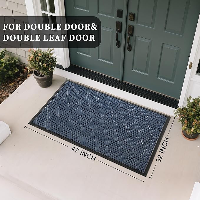 Yimobra Large Door Mat 47x32, All-Weather Waterproof Non-Slip Welcome Matt Outdoor, Heavy Duty Non Slip Doormat for Entryway for Patio and Garage Indoor, Easy Clean, Blue