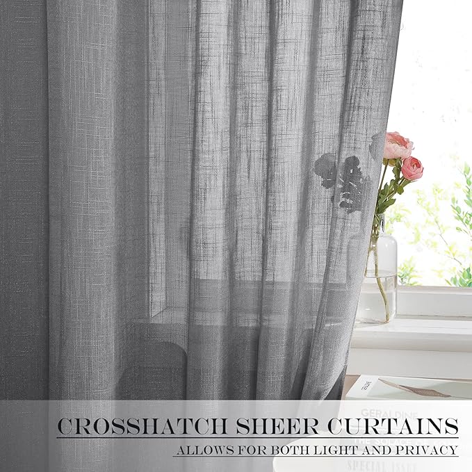 NICETOWN Semi Sheer Curtains 64 inches Long for Front French Door, Farmhouse Light Filtering Window Panels for Glass Office, Door Window Covering with Tieback, 26 Inches Wide, 1 Panel, Dark Grey