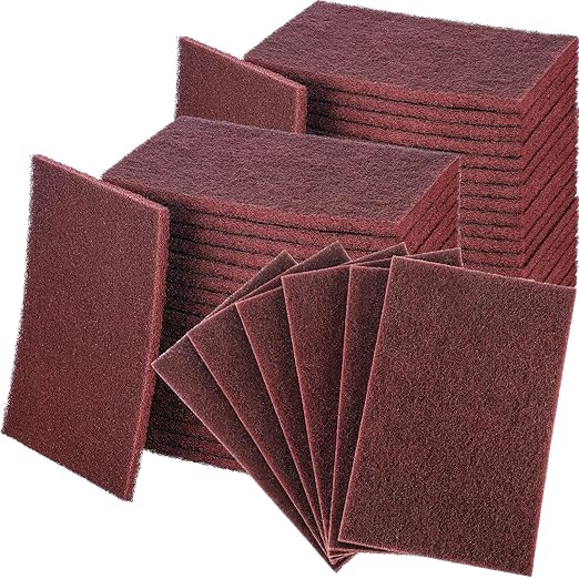 50 Pcs 7447 Fine General Purpose Scuff Pads 6 X 9 Inch Abrasive Hand Sanding Non-Woven Aluminum Oxide Abrasive Pads Set for Surface Preparation Scuffing Scouring Blending Cleaning(Red)