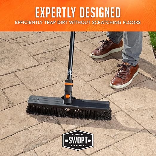 SWOPT 18” Standard Multi-Surface Push Broom Head — Indoor and Outdoor Push Broom — Cleaning Head Interchangeable with All SWOPT Cleaning Products for More Efficient Cleaning and Storage
