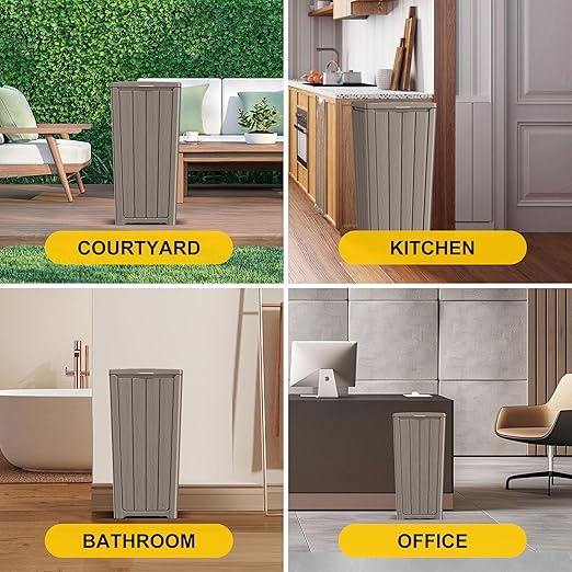EasyUp Exterior Waste Bin with Cover, Weather-Resistant and UV-Protected Resin Garbage Container, Outdoor Receptacle for Terrace, Kitchen, Porch or Garden