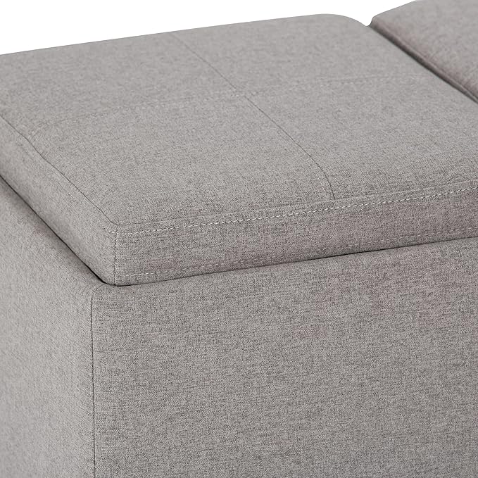 SIMPLIHOME Avalon 42 inch Wide Contemporary Rectangle Storage Ottoman in Cloud Grey Linen Look Fabric, Assembled, for the Living Room, Entryway and Family Room