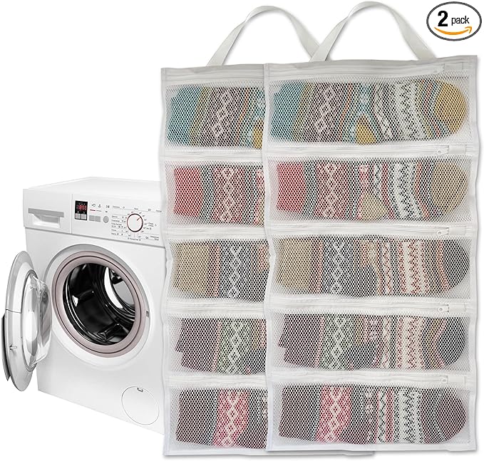 Mesh laundry bags for washing machine, can wash 10 pairs of socks, maintain shape, keep one pair,Laundry room organization suitable for socks and small items, 2pcs (Large)