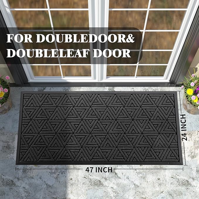 Yimobra Large Door Mat 47x24, All-Weather Waterproof Non-Slip Welcome Matt Outdoor, Heavy Duty Non Slip Doormat for Entryway for Patio and Garage Indoor, Easy Clean, Black