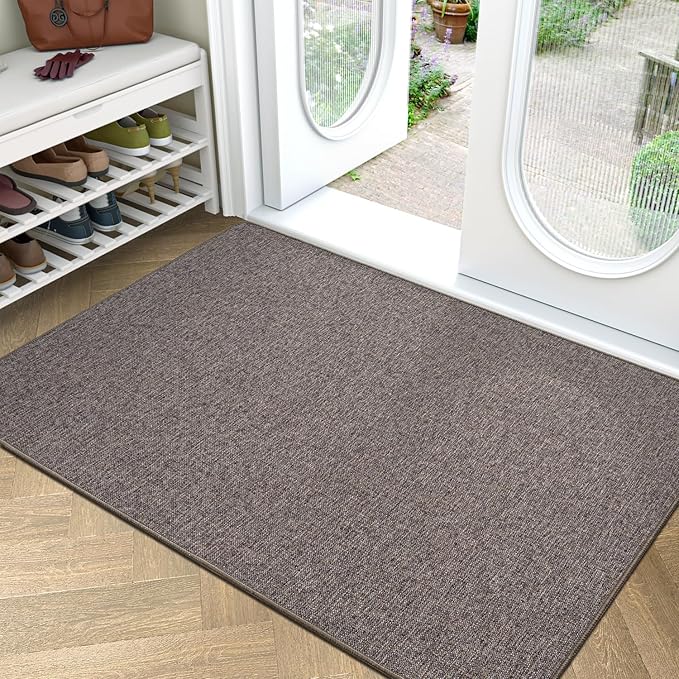 LUMI Ultra Thin Door Mat for Entryway,36"x59" Low Profile Non Slip Rubber Backing Indoor Doormat, Easy Clean Welcome Entrance Mat for Inside House, Patio, Brown