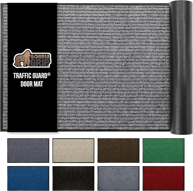 GORILLA GRIP Traffic Guard Door Mat, 60x36, Heavy Duty Welcome Mats, Commercial Office Space Doormat, Waterproof, Fade Resistant, Strong Rubber Backing, Low Profile, Shoe and Boot Scraper, Light Gray