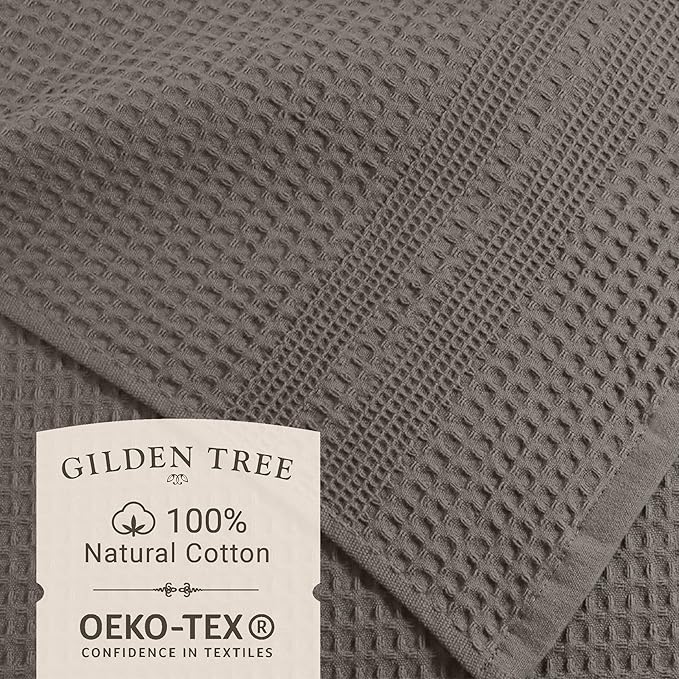 GILDEN TREE Waffle Towels for Bathroom, 100% Cotton Quick Dry Towel, Waffle Bath Towels Large, Absorbent Lightweight Travel Towel, Bath Towels Set of 2, Classic Style (Stone)
