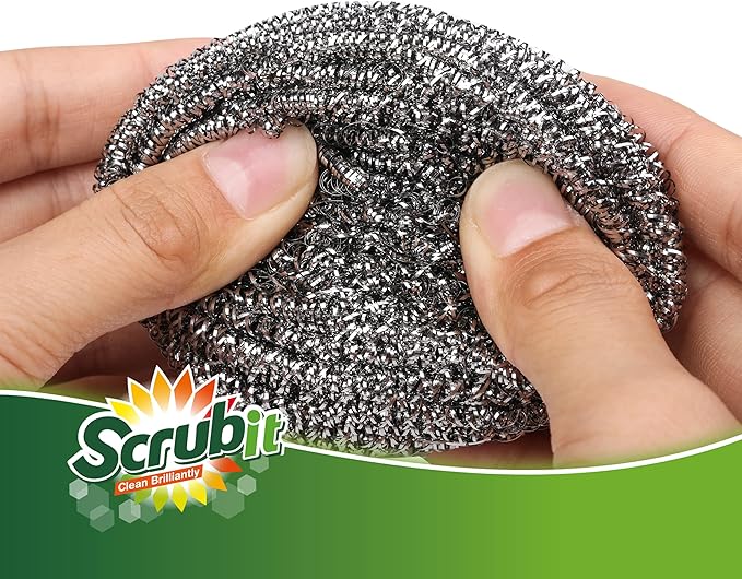 12 Pack Stainless Steel Scourers by Scrub It – Steel Wool Scrubber Pad Used for Dishes, Pots, Pans, and Ovens. Easy scouring for Tough Kitchen Cleaning. (XX Large (100 gram))