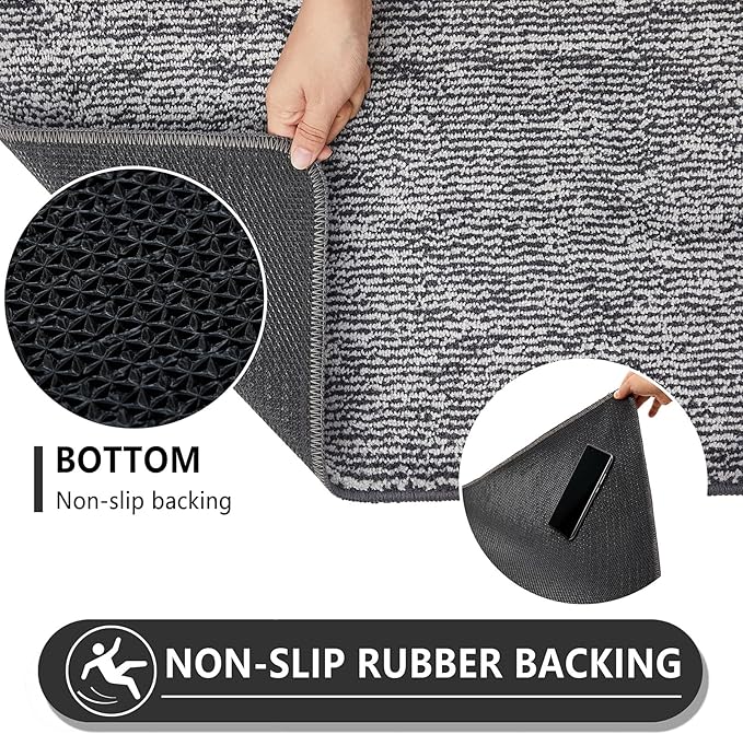 REFETONE Indoor Doormat, Front Door Mat 24"x36" Absorbent Rubber Backing Non Slip Back Door Mats, Washable Low-Profile Inside Floor Mat Door Rugs for Entryway, Resist Dirt Mud Mat for Dogs, Dark Grey