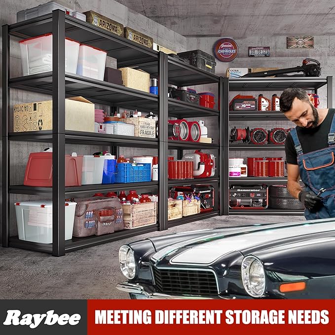 Raybee Garage Shelving 2000LBS Storage Shelves Adjustable Metal Shelves 5 Tier Heavy Duty Shelving Metal Shelf for Basement Pantry Kitchen 32" W x 16.5" D x 63" H