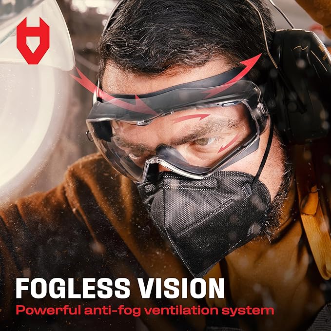 NoCry Safety Goggles Over Glasses with Extreme Impact Resistance — ANSI Z87.1 Certified Eye Protection with Anti-Fog, Anti-Scratch and UV380 Lenses — Adjustable Strap — Ideal for the Chemistry Lab