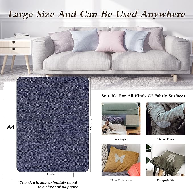 KING MOUNTAIN Fine Linen Repair Patches, Self-Adhesive Linen Fabric Patches, 8X11 inch 2 PCS, Multi Color, Can be Used for Linen Sofa Repair and Linen Clothes Repair(8" x 11"-2PCS, Dark Blue 1.0)