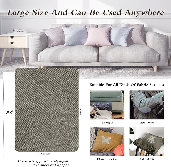 Fine Linen Repair Patches, Self-Adhesive Linen Fabric Patches, 8X11 inch Extra Size, Multi Color, Can be Used for Linen Sofa Repair and Linen Clothes Repair(8" x 11",Cream-Gray)
