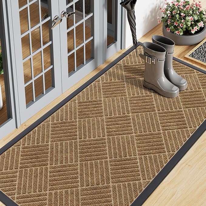 Smiry Front Door Mat Outside Entrance, Heavy Duty Outdoor Indoor Mat, Natural Rubber Doormat, Non Slip, Trap Dirt and Moisture, Easy Clean, Low Profile Patio Porch Entryway Mat, 71x23, Coffee